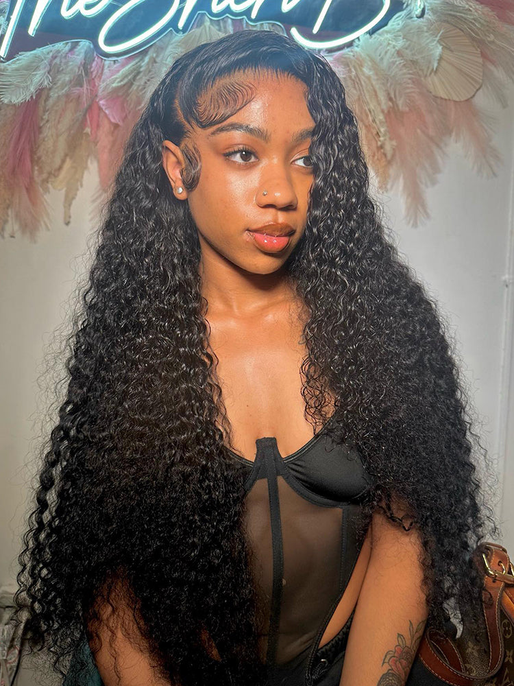 Deep Wave Human Hair Lace Front Wigs 13x4 Glueless HD Lace Wig Natural Black With Baby Hair