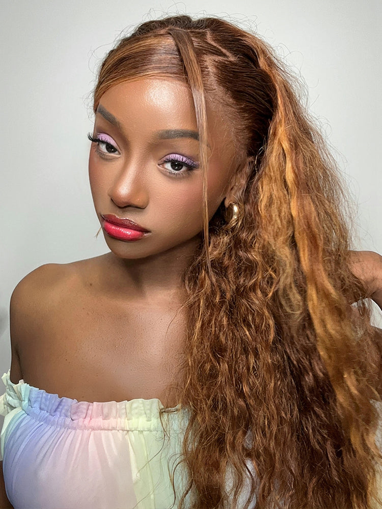 Ready To Go Pre-Cut HD Transparent Lace Highlight #4/27 Deep Wave Human Hair Wigs