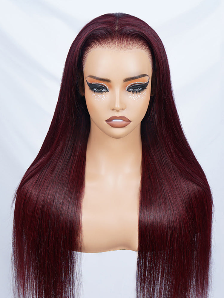 Burgundy Straight Human Hair 13x4 Lace HD Transparentce Human Hair Wig 180% Density Pre-Everything Wig