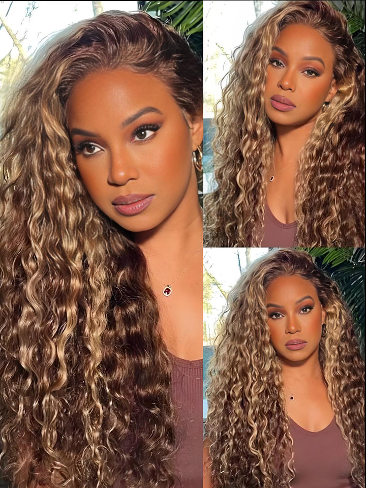 Ready To Go Pre-Cut HD Transparent Lace Highlight #4/27 Deep Wave Human Hair Wigs