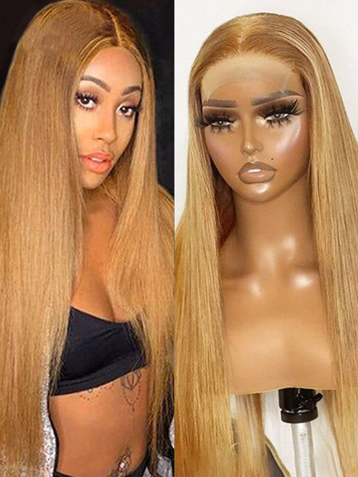 #27 Color Straight Human Hair Wig Honey Blonde Lace Front Wig 13×4 Frontal HD Lace Wig
