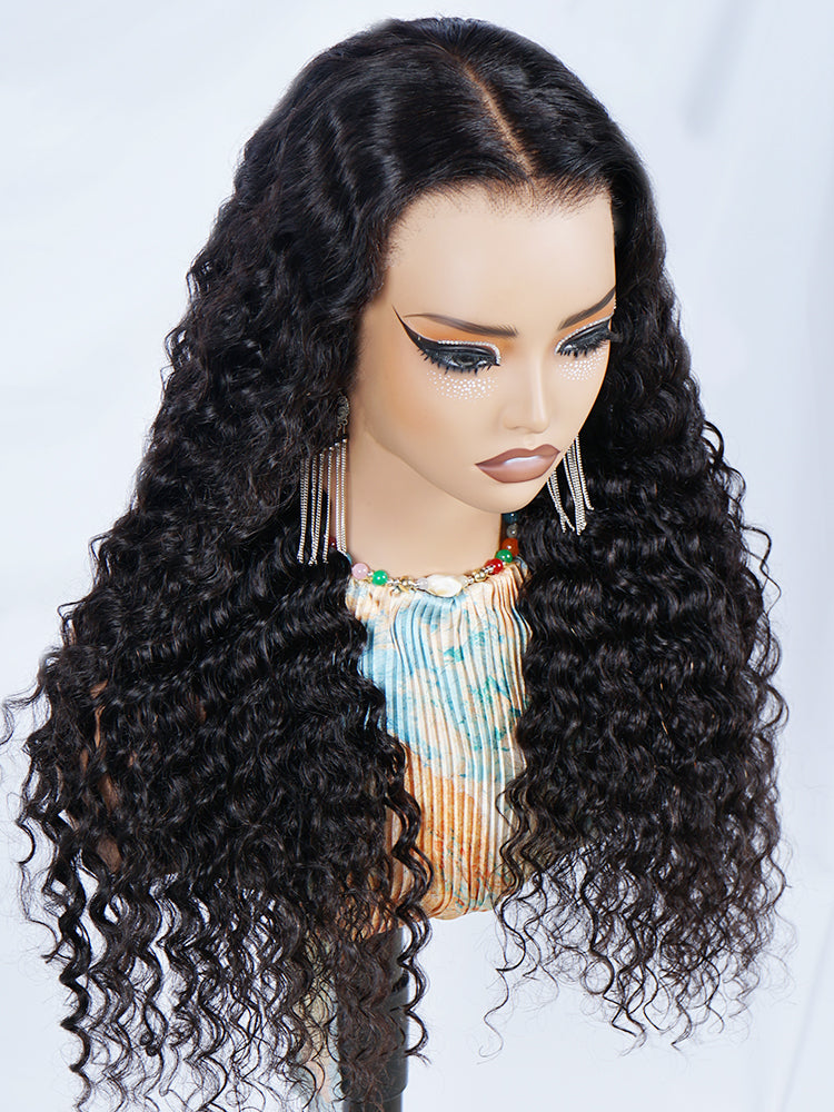 Deep Wave Wigs T Part Human Hair Wig Real Swiss HD Lace Part Wig Pre Cut Baby Hair Wig