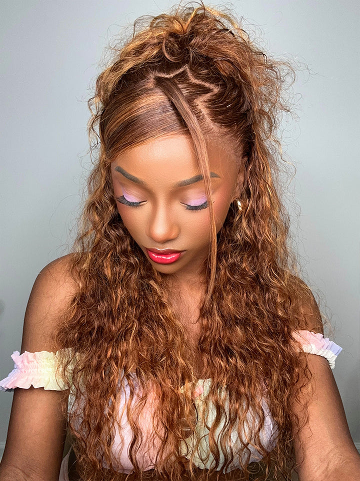 Ready To Go Pre-Cut HD Transparent Lace Highlight #4/27 Deep Wave Human Hair Wigs