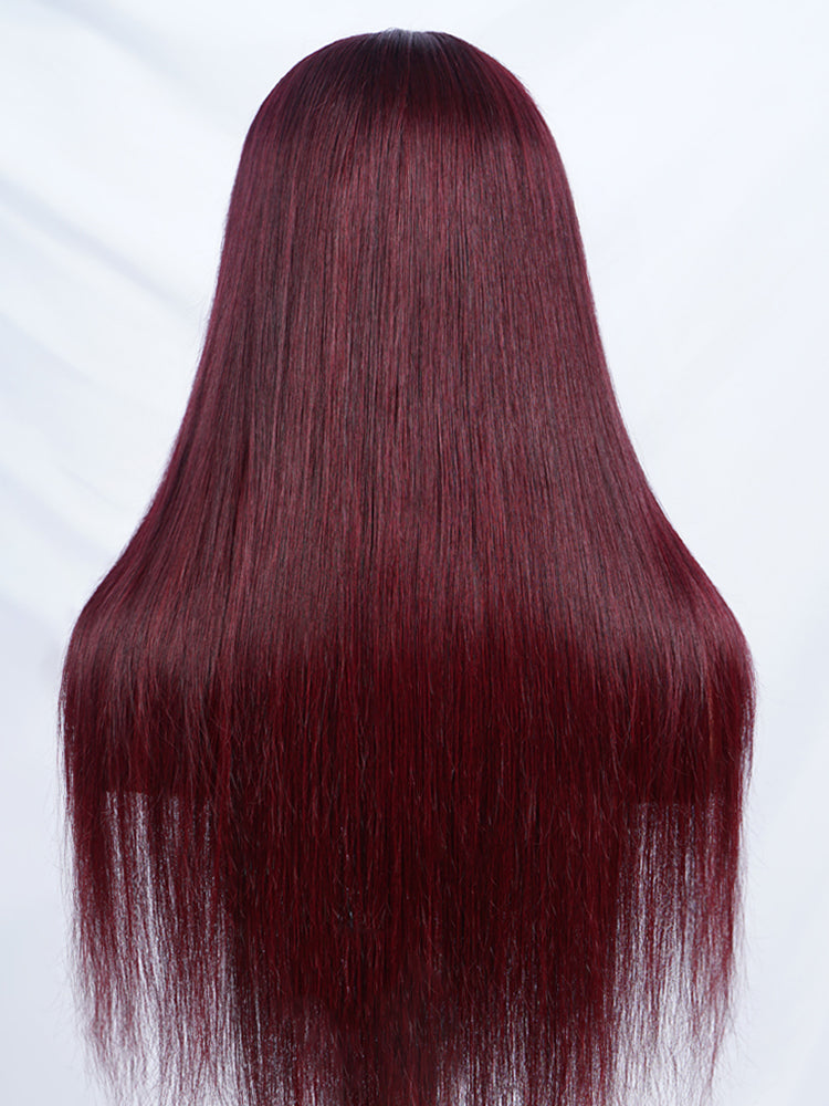 Burgundy Straight Human Hair 13x4 Lace HD Transparentce Human Hair Wig 180% Density Pre-Everything Wig
