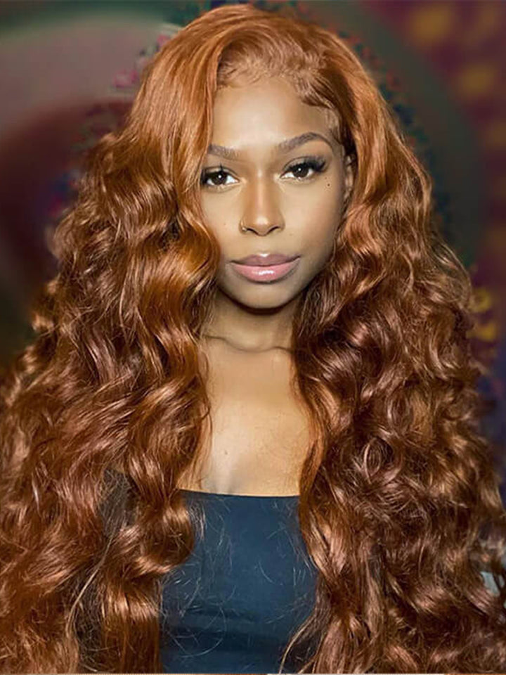 #30 Auburn Brown Hair Colored Body Wave Human Hair Wigs 13x4 HD Lace Frontal Wigs
