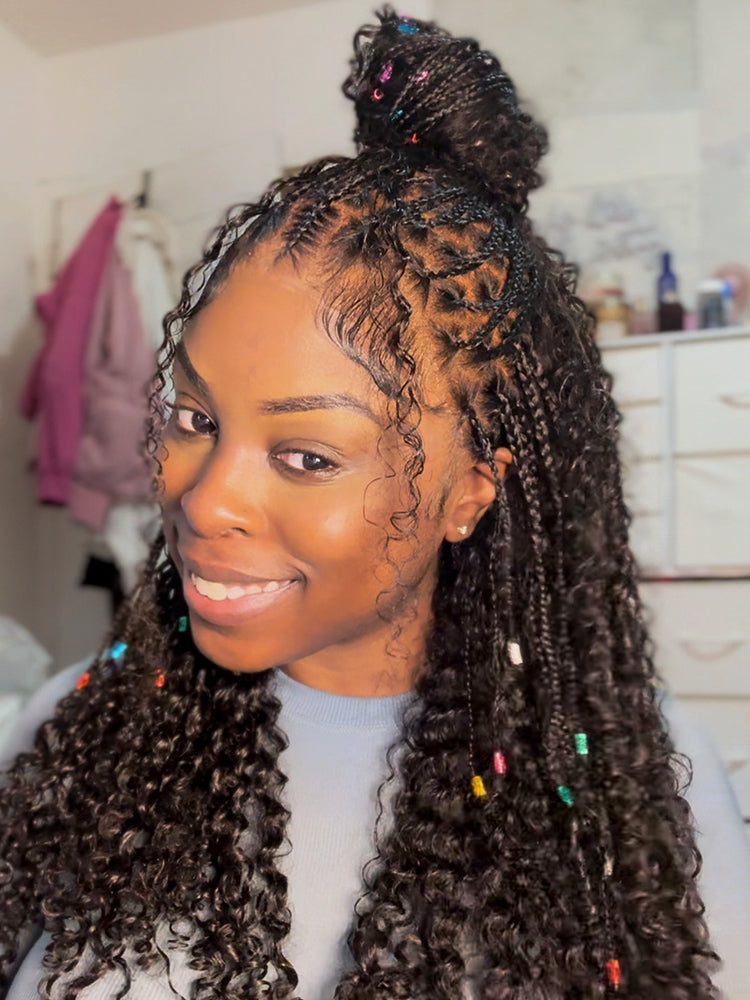 Pre-Braiding Kinky Curly Knotless Box Braided Wig 13x6 HD Lace Wig 100% Human Hair Wig Body Wave Human Hair Wig