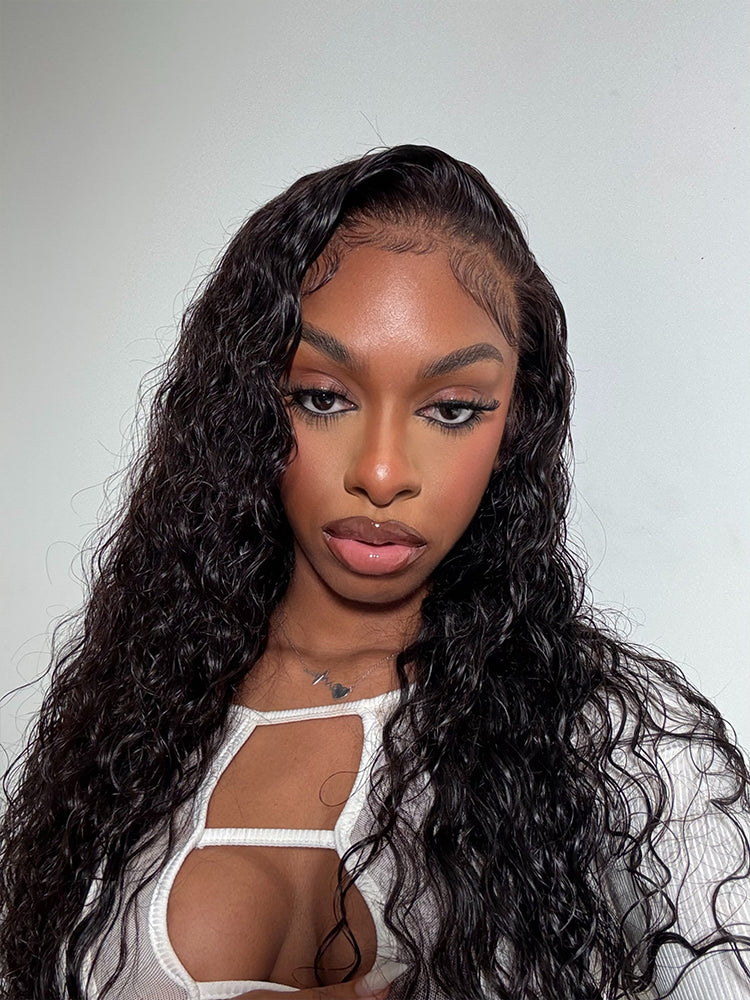 Deep Wave Human Hair Lace Front Wigs 13x4 Glueless HD Lace Wig Natural Black With Baby Hair