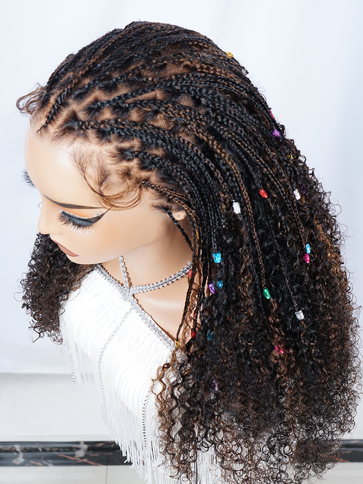 Kinky Curly Wave Human Hair Wig Piano Brown Color Pre-Braiding  Knotless Box Braided Wig 13x6 HD Lace Wig 100% Human Hair Wig