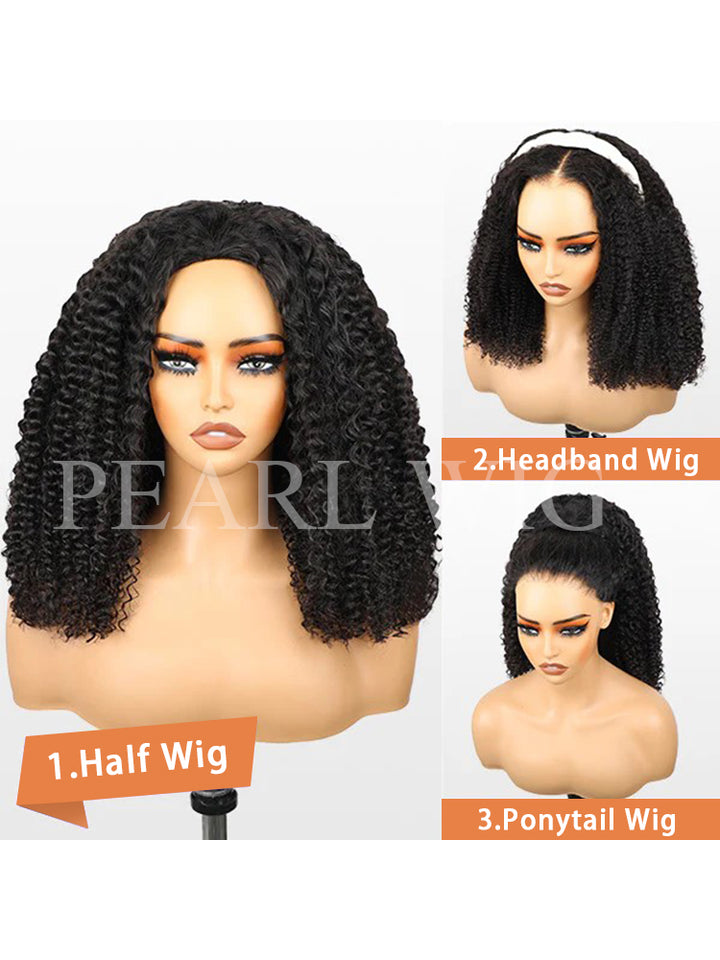 3 In 1 Half Wig | Kinky Curly Glueless Half Wig Invisible Hairline Protective Style Beginner Friendly