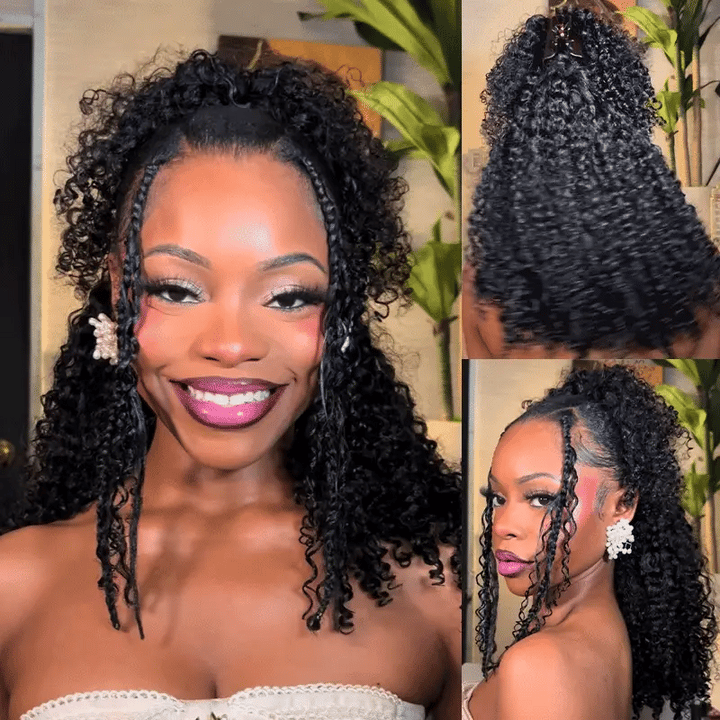 3 In 1 Half Wig | Kinky Curly Glueless Half Wig Invisible Hairline Protective Style Beginner Friendly