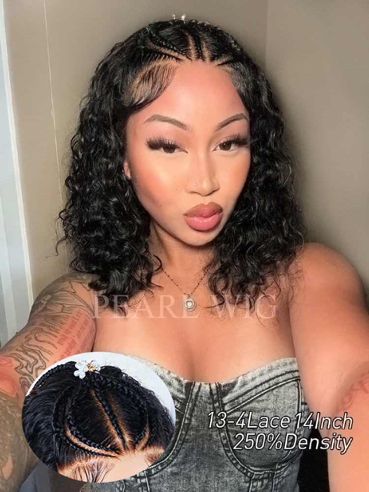 Pre-Braiding Bob Water Wave Wig 13x4 Glueless Wigs Mini Knot Pre-Cut Wig Human Hair Wig