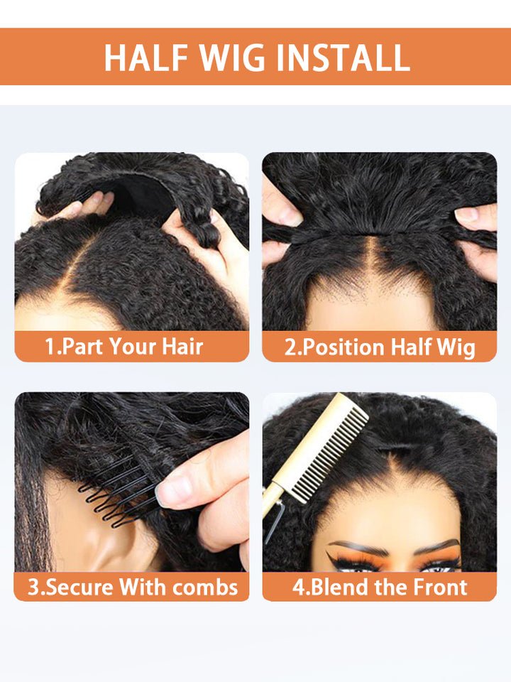 3 In 1 Half Wig | Kinky Curly Glueless Half Wig Invisible Hairline Protective Style Beginner Friendly