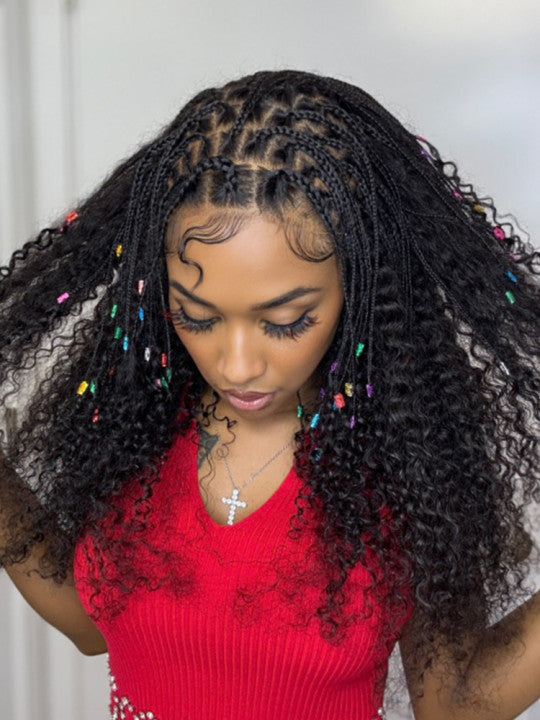 Pre-Braiding Kinky Curly Knotless Box Braided Wig 13x6 HD Lace Wig 100% Human Hair Wig Body Wave Human Hair Wig