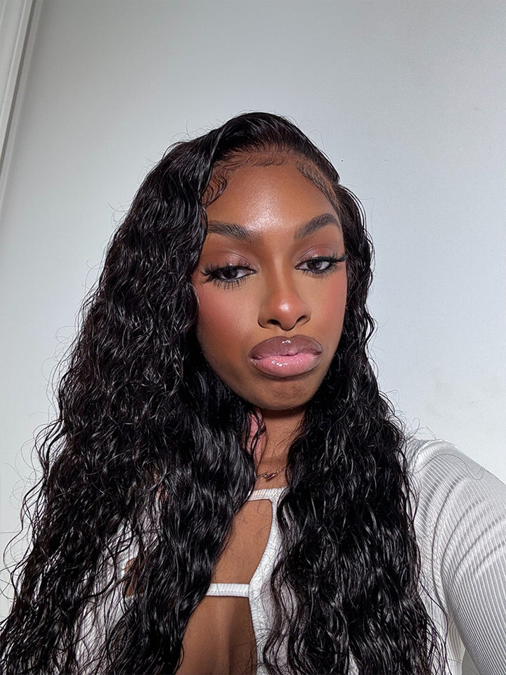 Deep Wave Human Hair Lace Front Wigs 13x4 Glueless HD Lace Wig Natural Black With Baby Hair