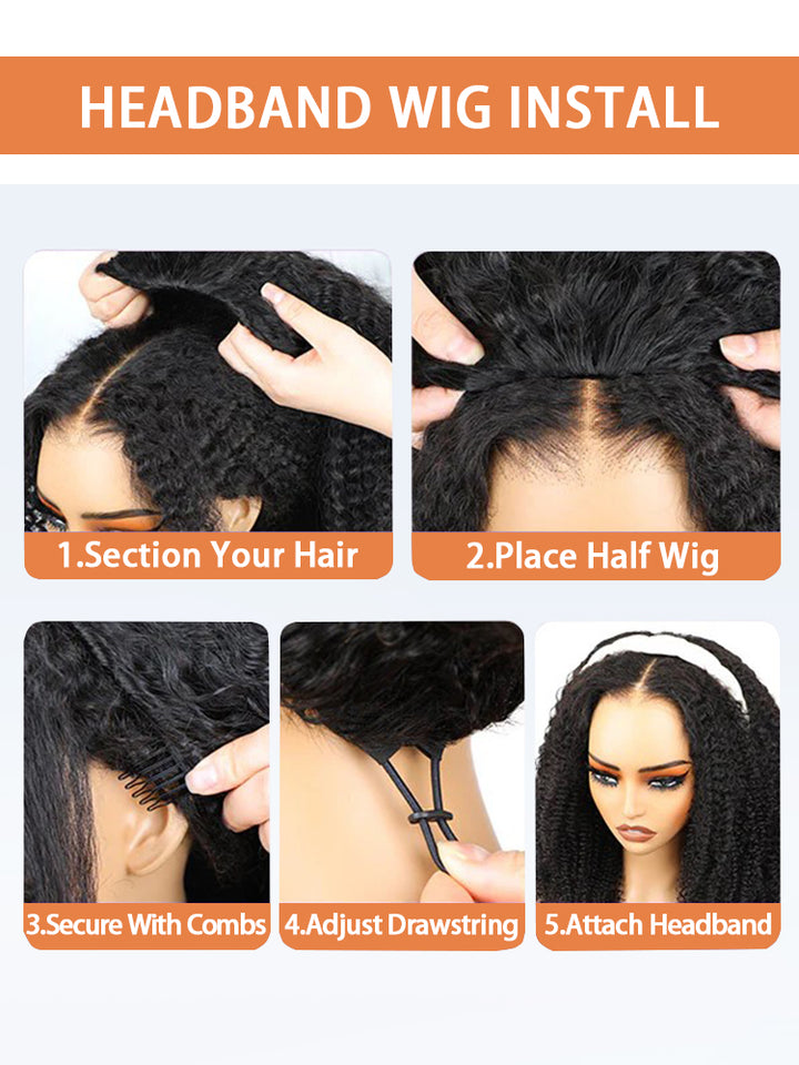 3 In 1 Half Wig | Kinky Curly Glueless Half Wig Invisible Hairline Protective Style Beginner Friendly