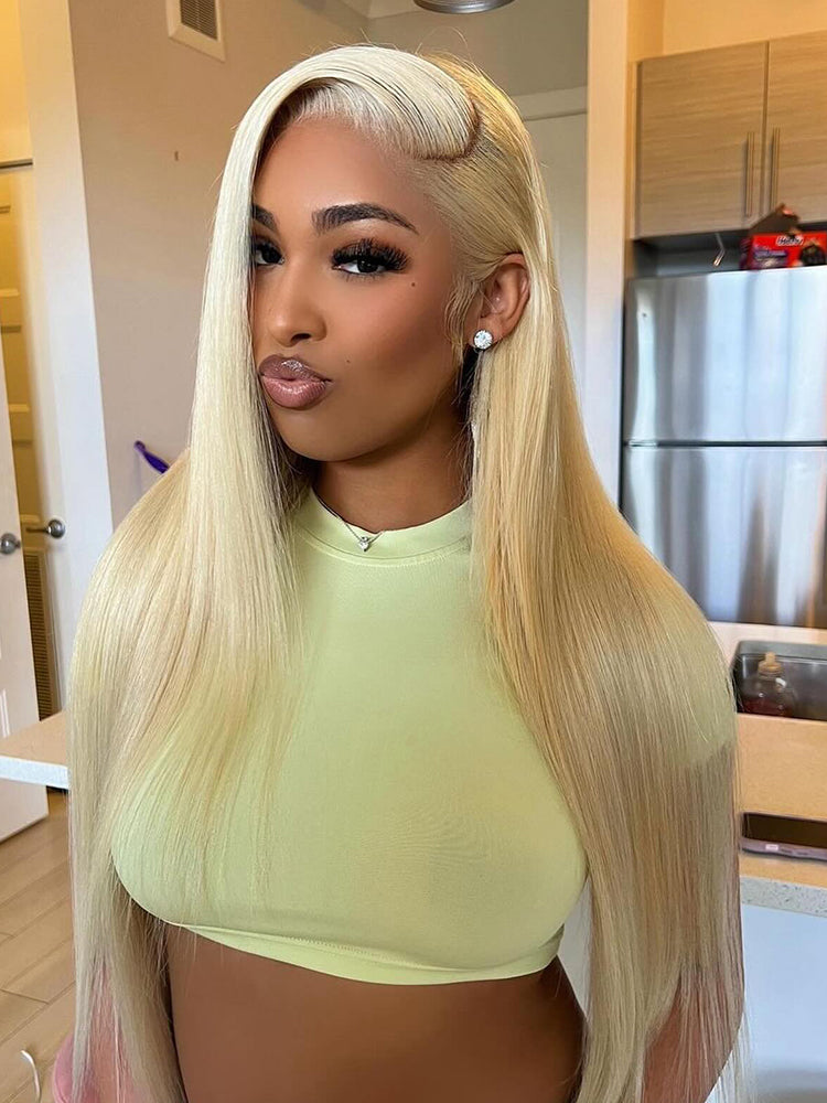 #613 Blonde Color Straight Human Hair Wig 13X4 Glueless Lace Frontal Human Hair Wig