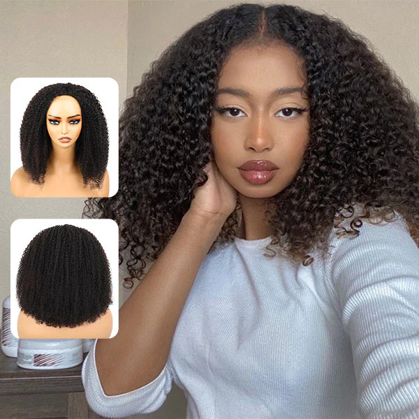 3 In 1 Half Wig | Kinky Curly Glueless Half Wig Invisible Hairline Protective Style Beginner Friendly