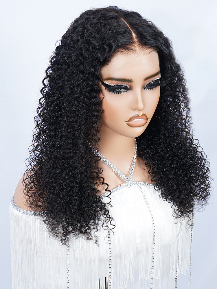 Kinky Curly Swiss Lace Part Human Hair Wig Preplucked Middle Part Frontal Wigs