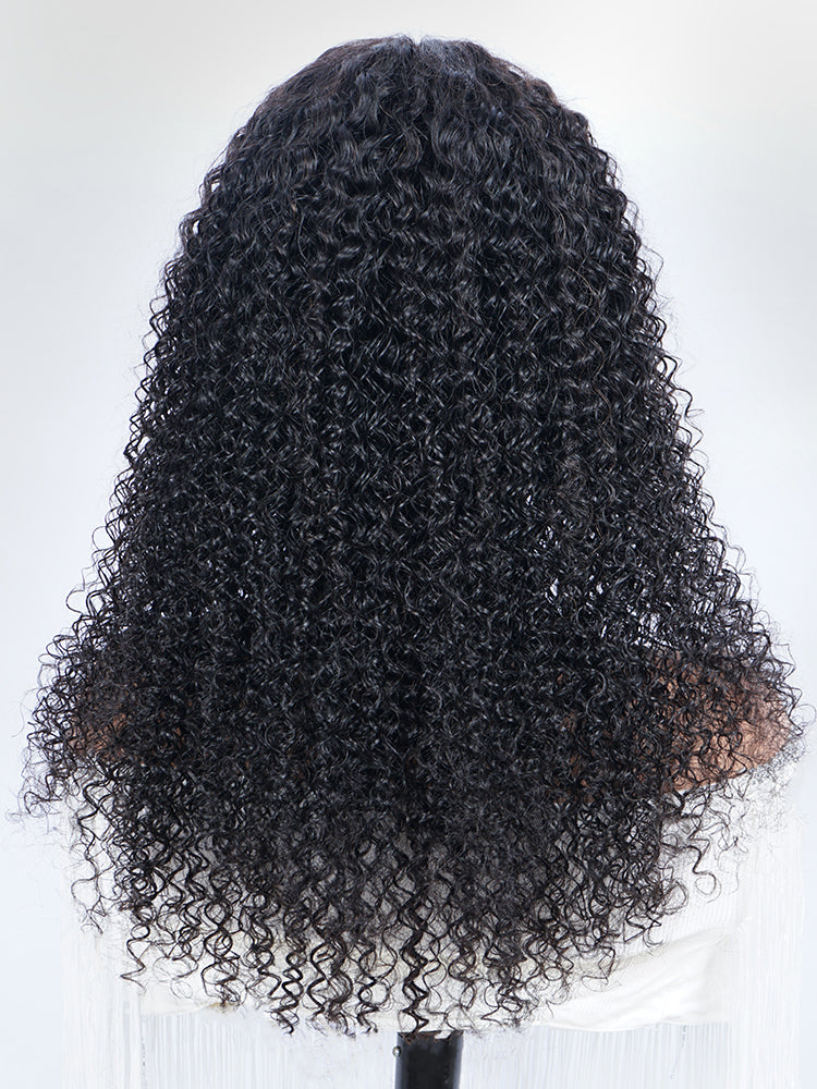 Kinky Curly Swiss Lace Part Human Hair Wig Preplucked Middle Part Frontal Wigs