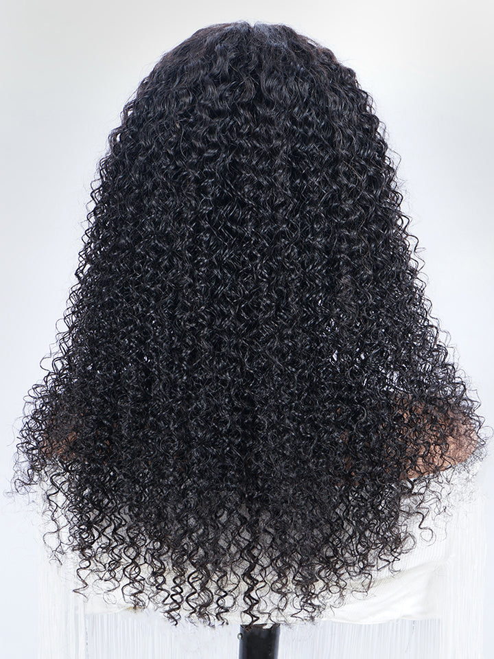Kinky Curly Swiss Lace Part Human Hair Wig Preplucked Middle Part Frontal Wigs
