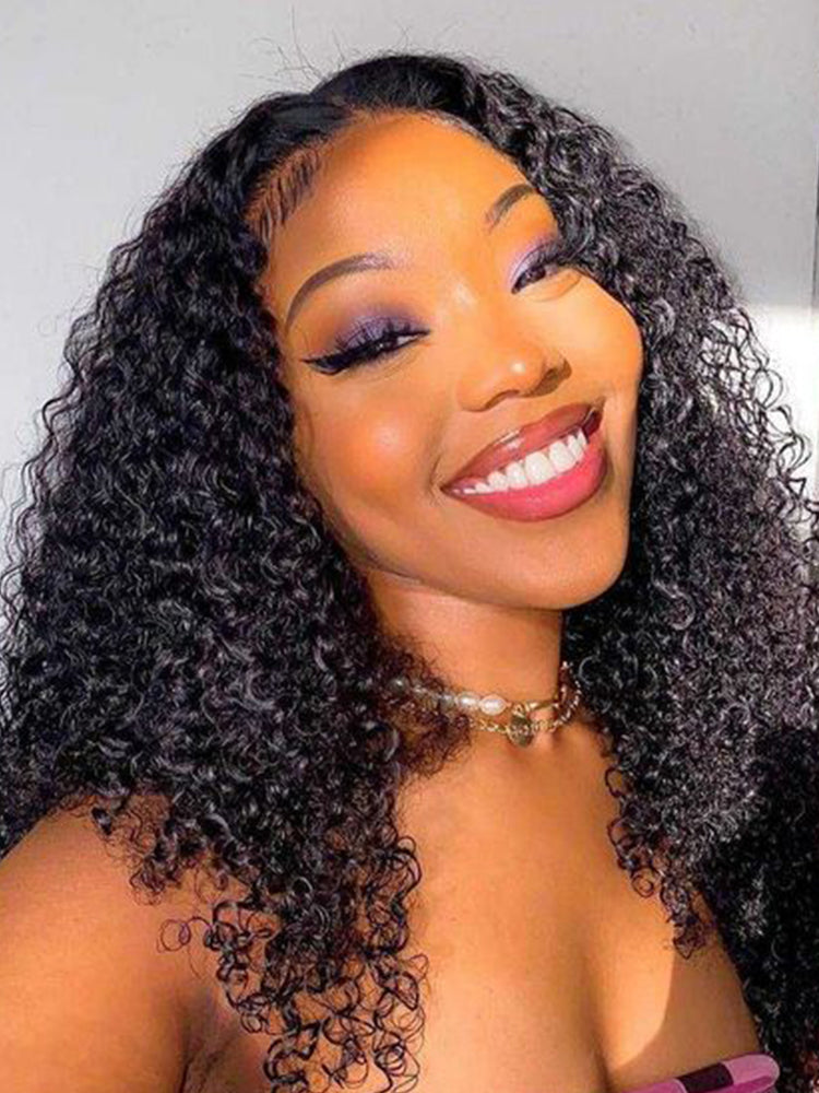 Kinky Curly Swiss Lace Part Human Hair Wig Preplucked Middle Part Frontal Wigs
