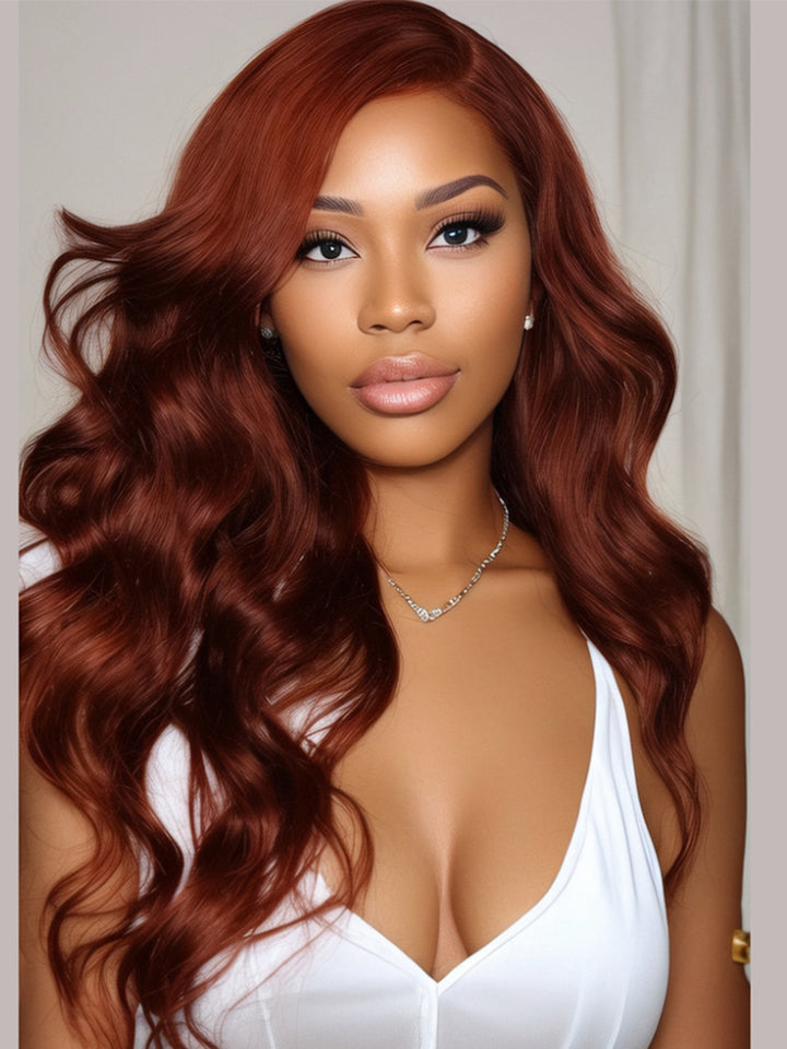 Body Wave Wear Go Glueless Wigs Reddish Brown Color 13x4 HD Lace Human Hair Wig