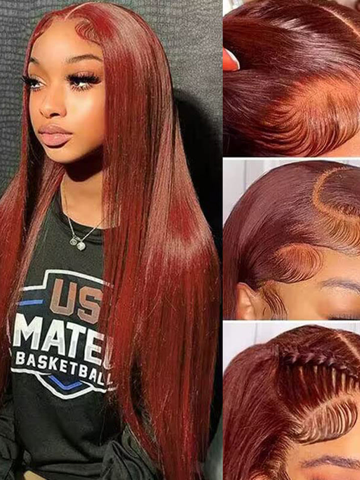 Wear And Go Reddish Brown Color Straight Human Hair Wig 13x4 Lace Front Wigs Glueless Lace Wig