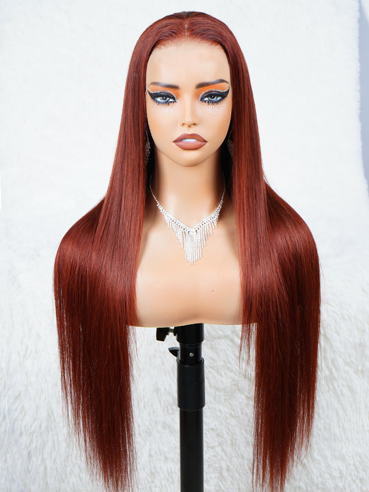 Wear And Go Reddish Brown Color Straight Human Hair Wig 13x4 Lace Front Wigs Glueless Lace Wig