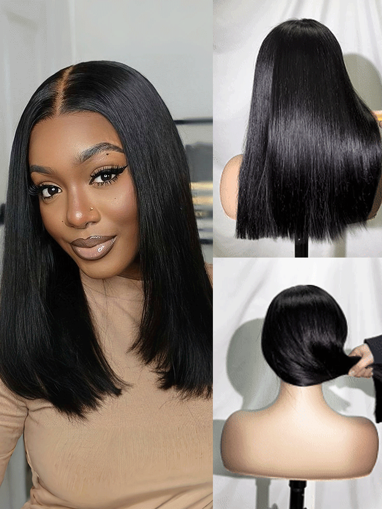 1 SEC INSTALL WIG | Silky Blunt Cut Glueless Bob Straight 13x4 Pre-Cut Lace HD Lace Wig