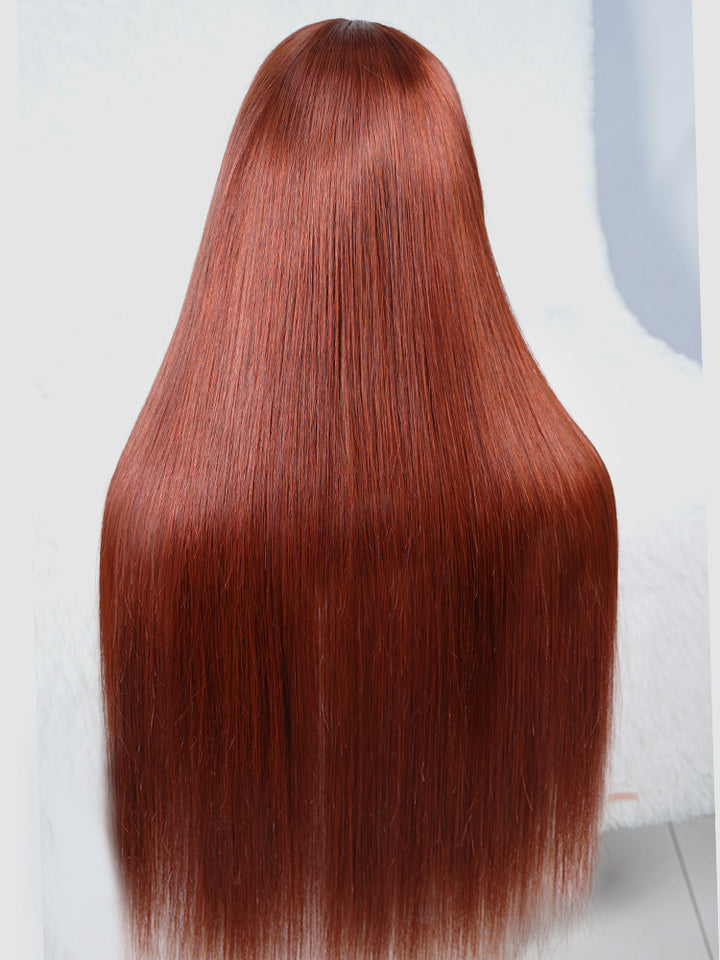 Wear And Go Reddish Brown Color Straight Human Hair Wig 13x4 Lace Front Wigs Glueless Lace Wig