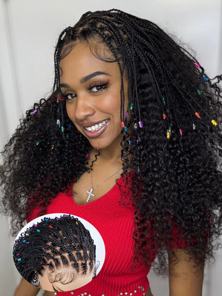 Pre-Braiding Kinky Curly Knotless Box Braided Wig 13x6 HD Lace Wig 100% Human Hair Wig Body Wave Human Hair Wig