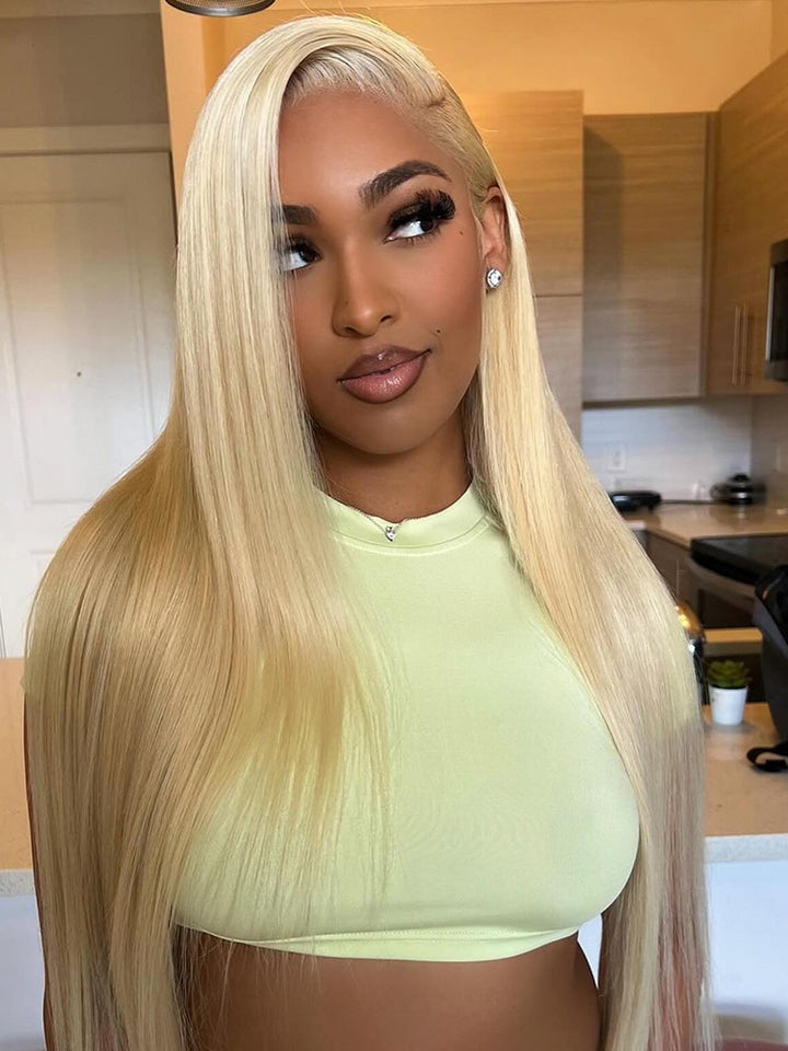 #613 Blonde Color Straight Human Hair Wig 13X4 Glueless Lace Frontal Human Hair Wig