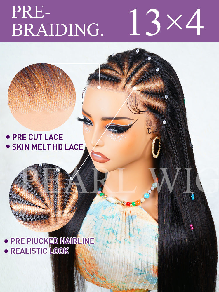 Pre-Braiding Straight Glueless Wigs Mini Knot Oversized Lace Pre-Cut 13x4 Human Hair Wig