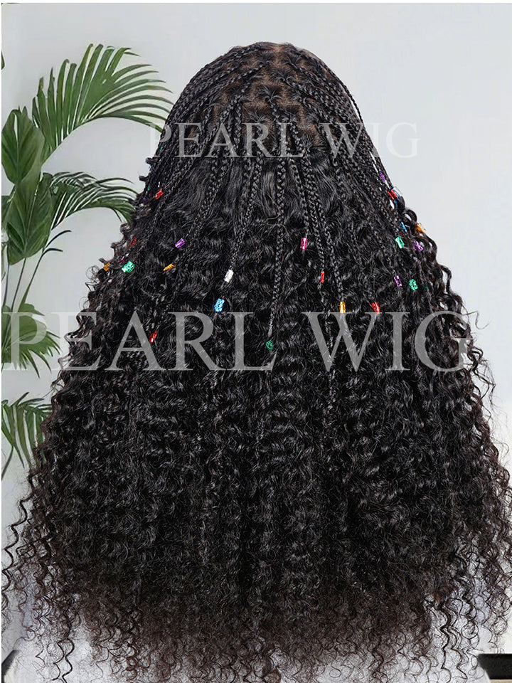 Pre-Braiding Kinky Curly Knotless Box Braided Wig 13x6 HD Lace Wig 100% Human Hair Wig Body Wave Human Hair Wig