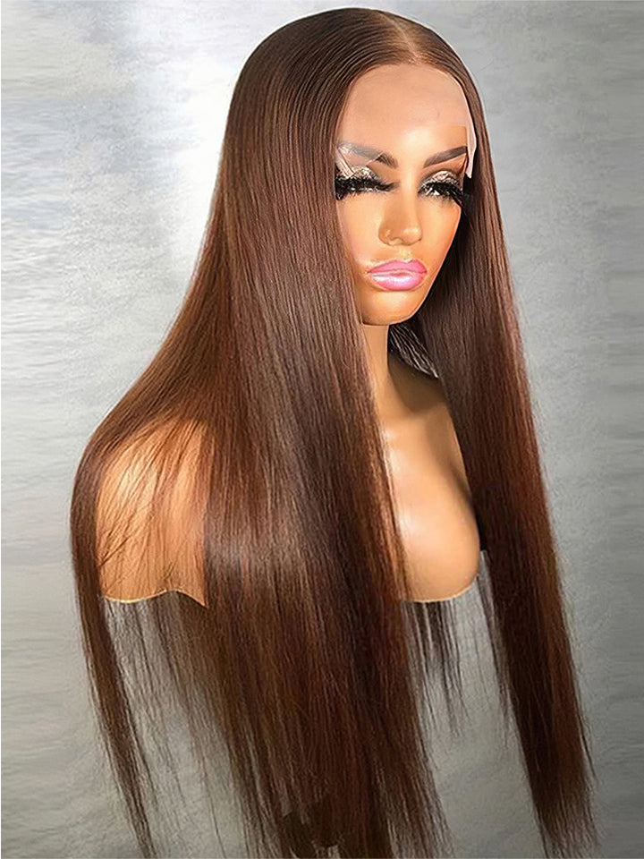 Chocolate Brown Natural Wave 13x4 HD Lace Wig Straight Pre Plucked Wig