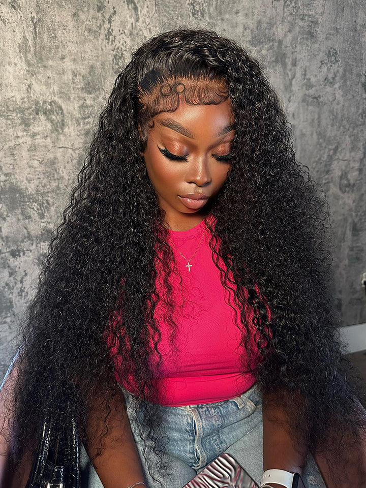 Kinky Curly Wig Wear and Go 13x4 Lace Front Wigs Pre-Bleached Tiny Knots Pre-Plucked Natural Hairline