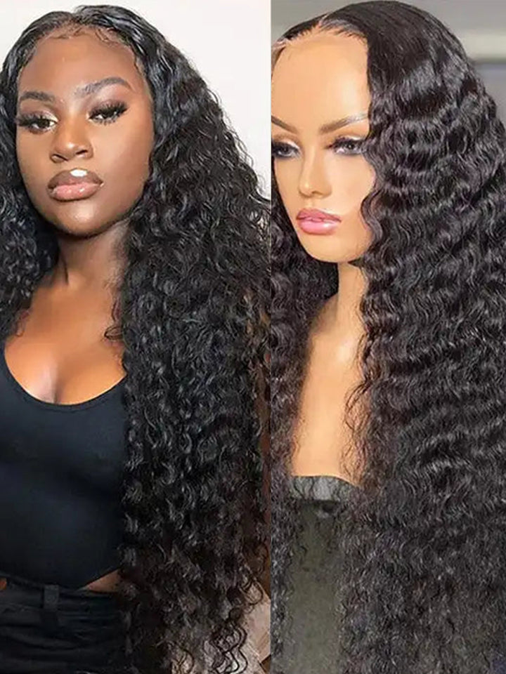 Deep Wave Human Hair Lace Front Wigs 13x4 Glueless HD Lace Wig Natural Black With Baby Hair