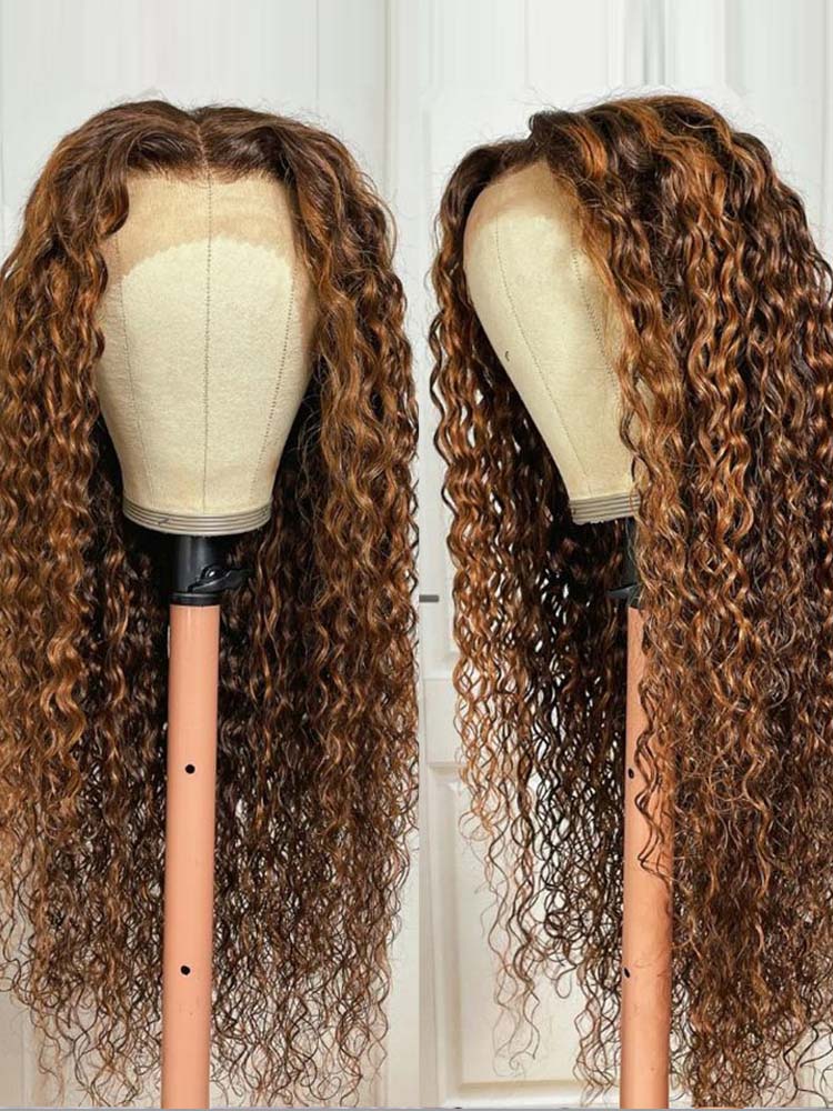 Ready To Go 7x6 Pre-Cut HD Transparent Lace Highlight #4/27 Deep Wave Human Hair Wigs