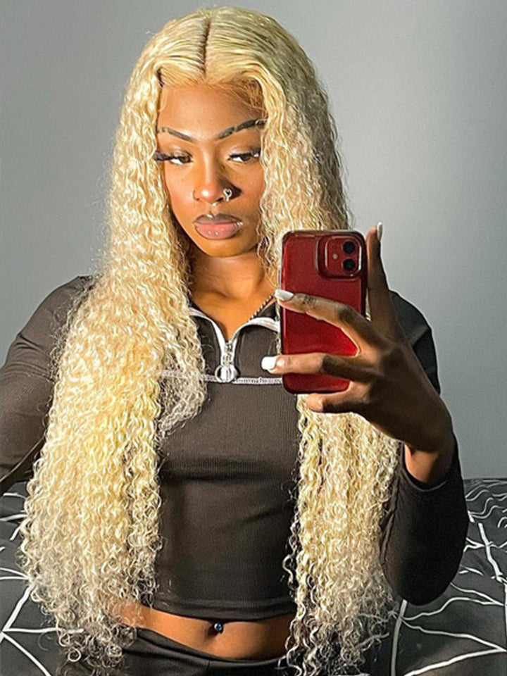 Deep Wave Lace Front Wig #613 Blonde Color 250% Density Human Hair Wig With Baby Hair For Women