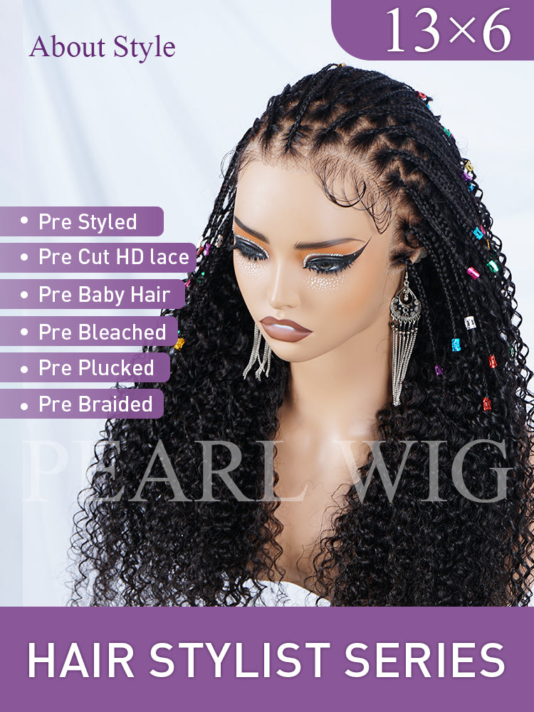 Pre-Braiding Kinky Curly Knotless Box Braided Wig 13x6 HD Lace Wig 100% Human Hair Wig Body Wave Human Hair Wig