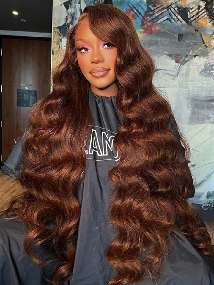 Chestnut Brown Body Wave Human Hair Wig 13x4 HD Transaparent Pre Cut Lace Human Hair Wigs