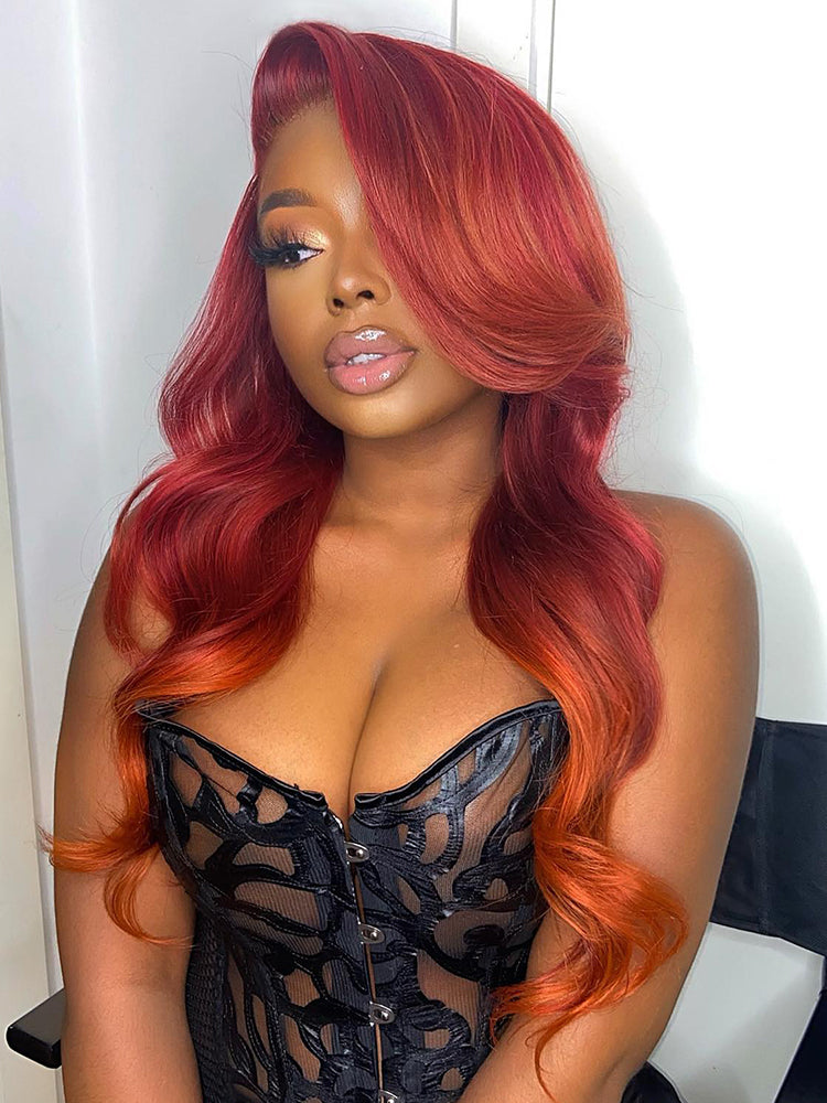 Ombre Red Orange Ginger Color Wig 13x4 Lace Front Human Hair Highlight Wigs Body Wave Lace Frontal Wig