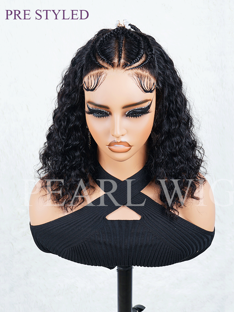 Pre-Braiding Bob Water Wave Wig 13x4 Glueless Wigs Mini Knot Pre-Cut Wig Human Hair Wig