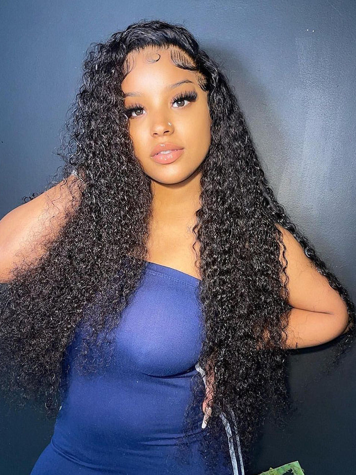 Glueless Kinky Curly Hair Wig Lace Closure Long  250% Density 7X6 Closure Wig