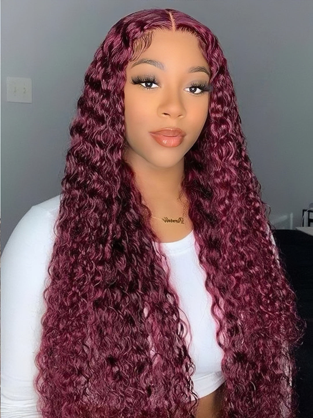 Red Burgundy Colored Water Wave Human Hair Wig HD Transparent Human Hair Wigs