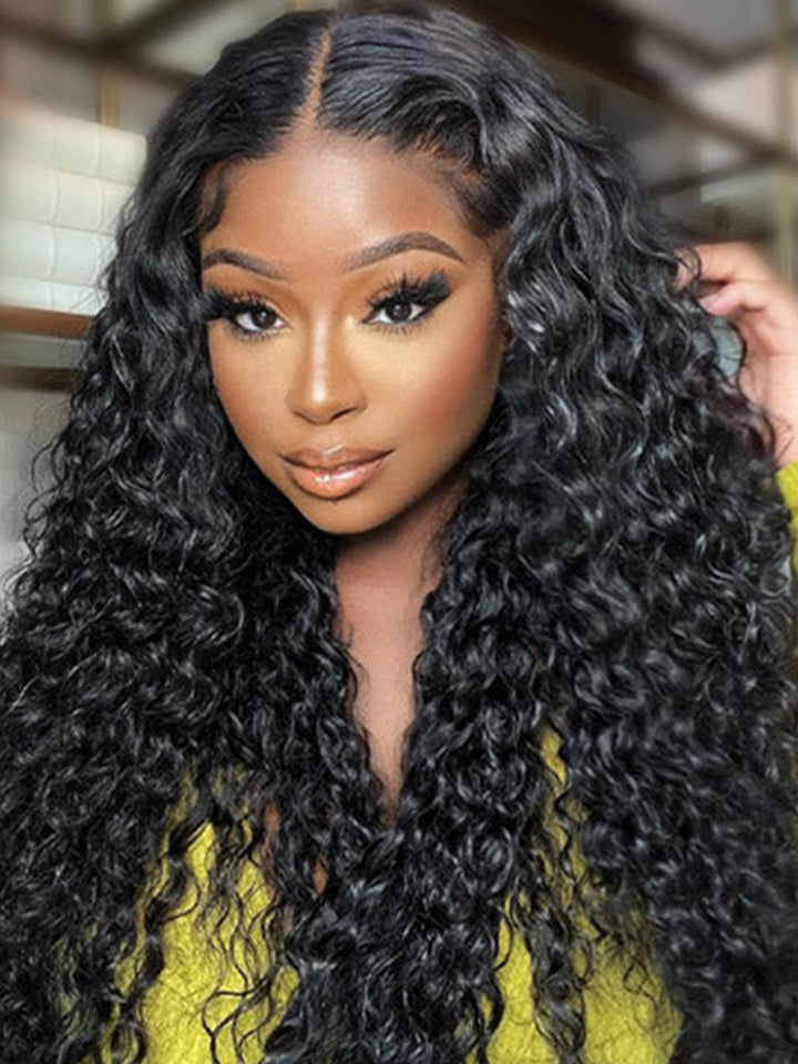 （Christmas Limited Sale）Water Wave  Human Hair Swiss Lace T Part Wig Preplucked Hairline 250% Density Wigs