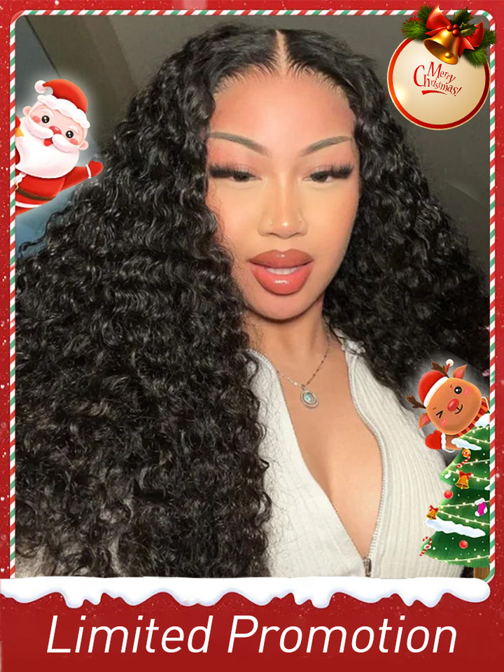 （Christmas Limited Sale）Water Wave  Human Hair Swiss Lace T Part Wig Preplucked Hairline 250% Density Wigs