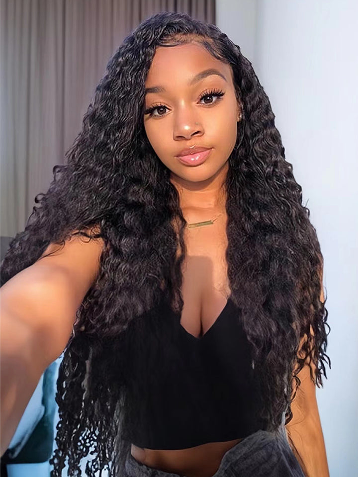 Deep Wave Human Hair Lace Front Wigs 13x4 Glueless HD Lace Wig Natural Black With Baby Hair