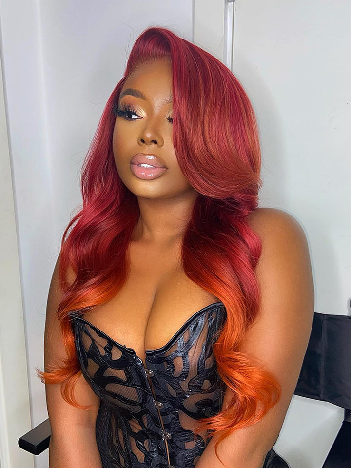 Ombre Red Orange Ginger Color Wig 13x4 Lace Front Human Hair Highlight Wigs Body Wave Lace Frontal Wig