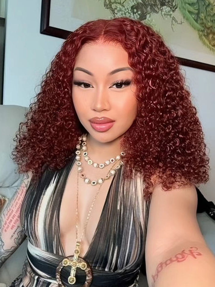 PEARL WIG Jerry Curly Human Hair Wig Reddish Brown Color 5x5 HD Lace Closure Wigs